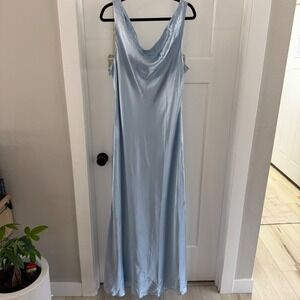 NWT Size 14 Reformation Annabelle Silk Dress Horizon Blue Cowl Neck Maxi Formal